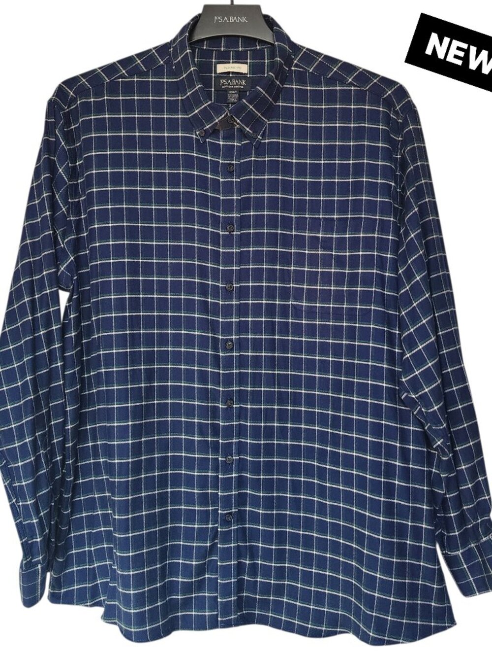 2XLT Flannel Shirt Blue Green Check Jos A Bank New Tailored Fit Cotton Blend Man